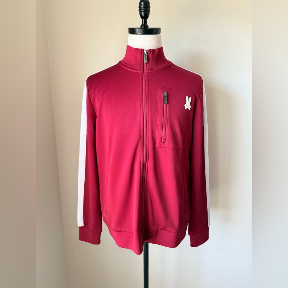 Psycho Bunny Red Track Jacket with White Stripes Size Small worn once